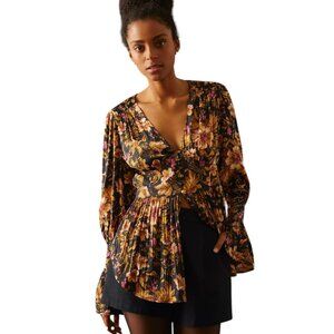 By Anthropologie Deep-V Tunic Blouse